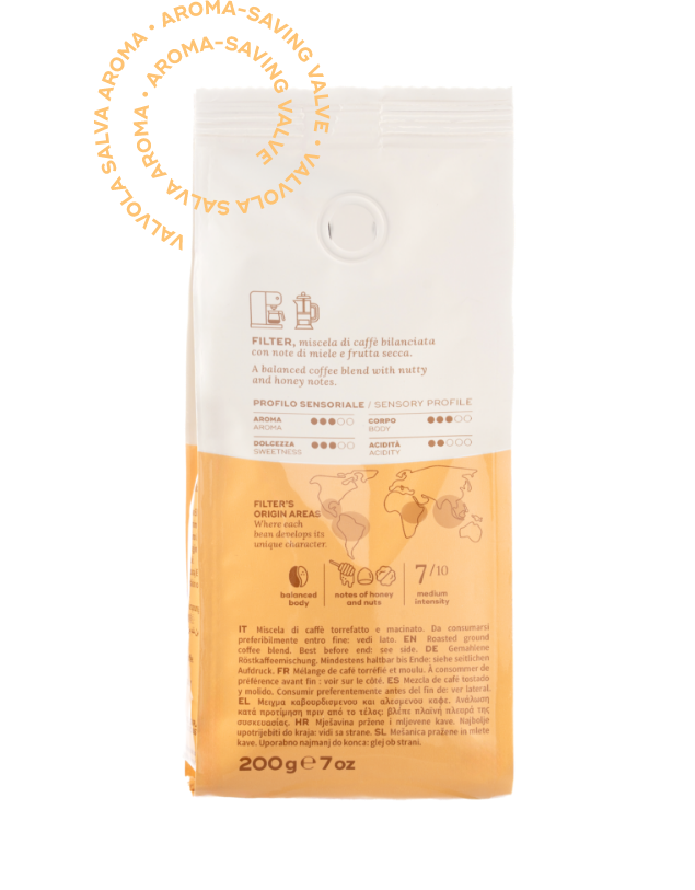 Confezione di caffè, miscela bilanciata con note di miele.