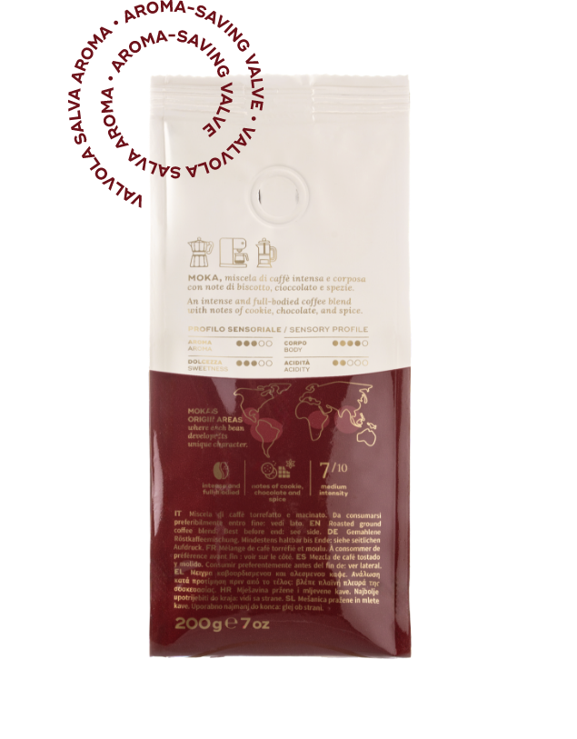 Confezione caffè MOKA, 200g, aroma intenso e corposo.